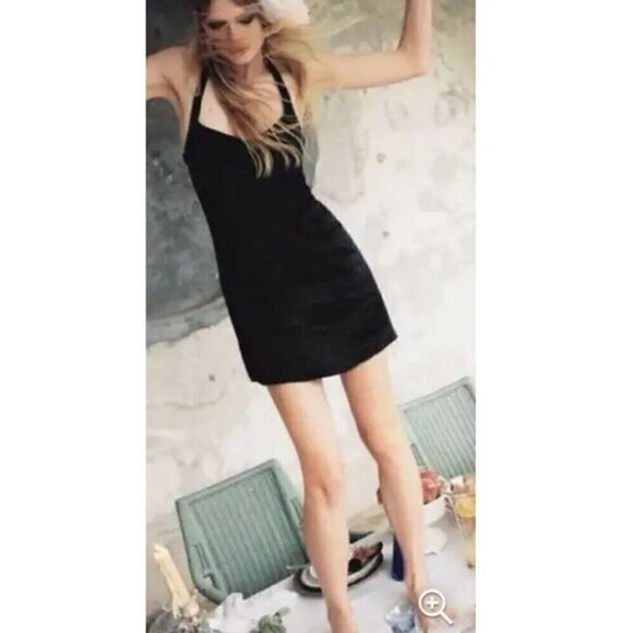 Zara Satin Bustier Mini Dress LARGE Black Lingerie Style open back Seamed NEW - Picture 7 of 16